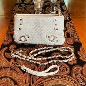 Vintage CACHE White Leather Shoulder and Clutch Purse